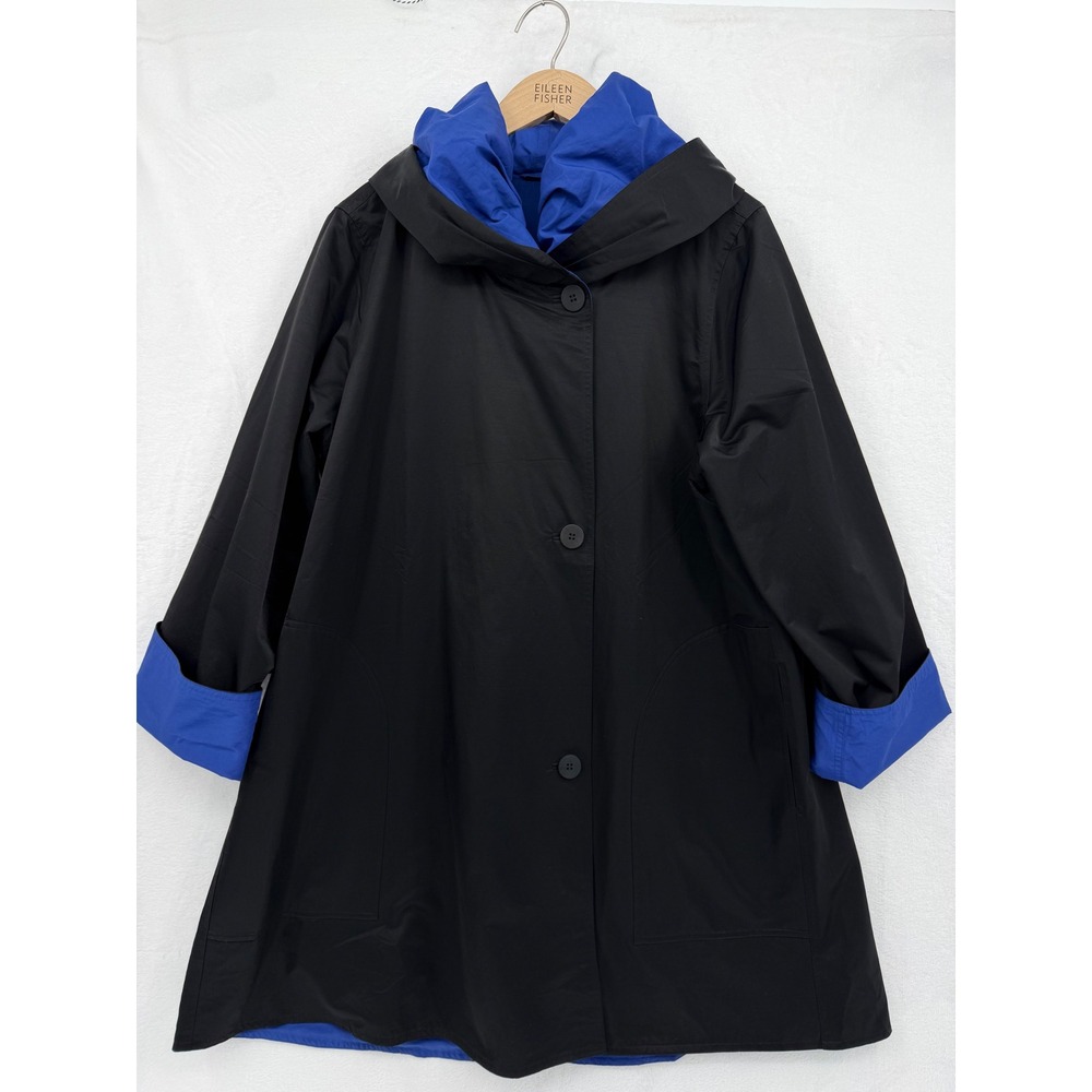Eileen Fisher Reversible Organic Cotton Nylon Sheen Coat Large Travel Minimalist